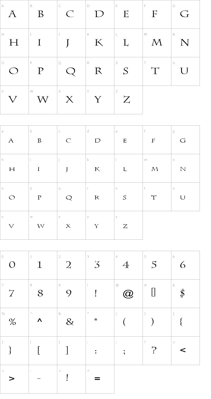 Character Map Chaz Wide Normal Font