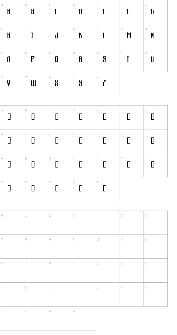 Character Map Cheap-Ass Phaser Font