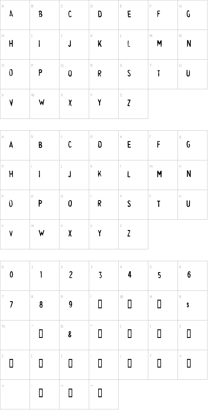 Character Map Cheapskate Fill Font