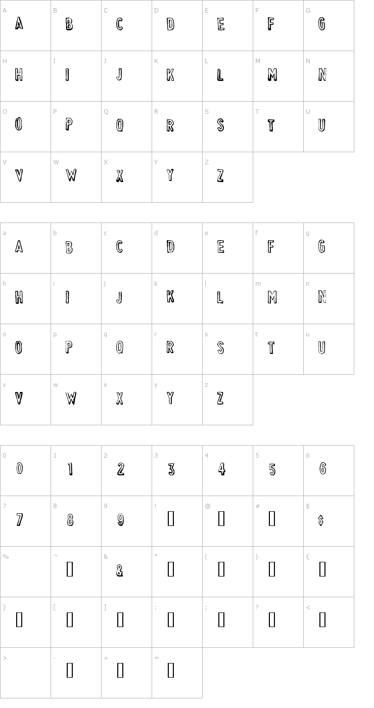 Character Map Cheapskate Outline Font