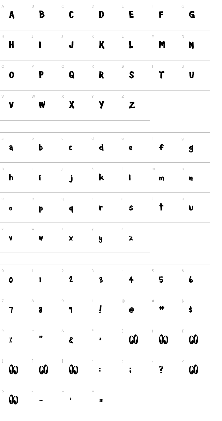 Character Map Cheesewiddler Font