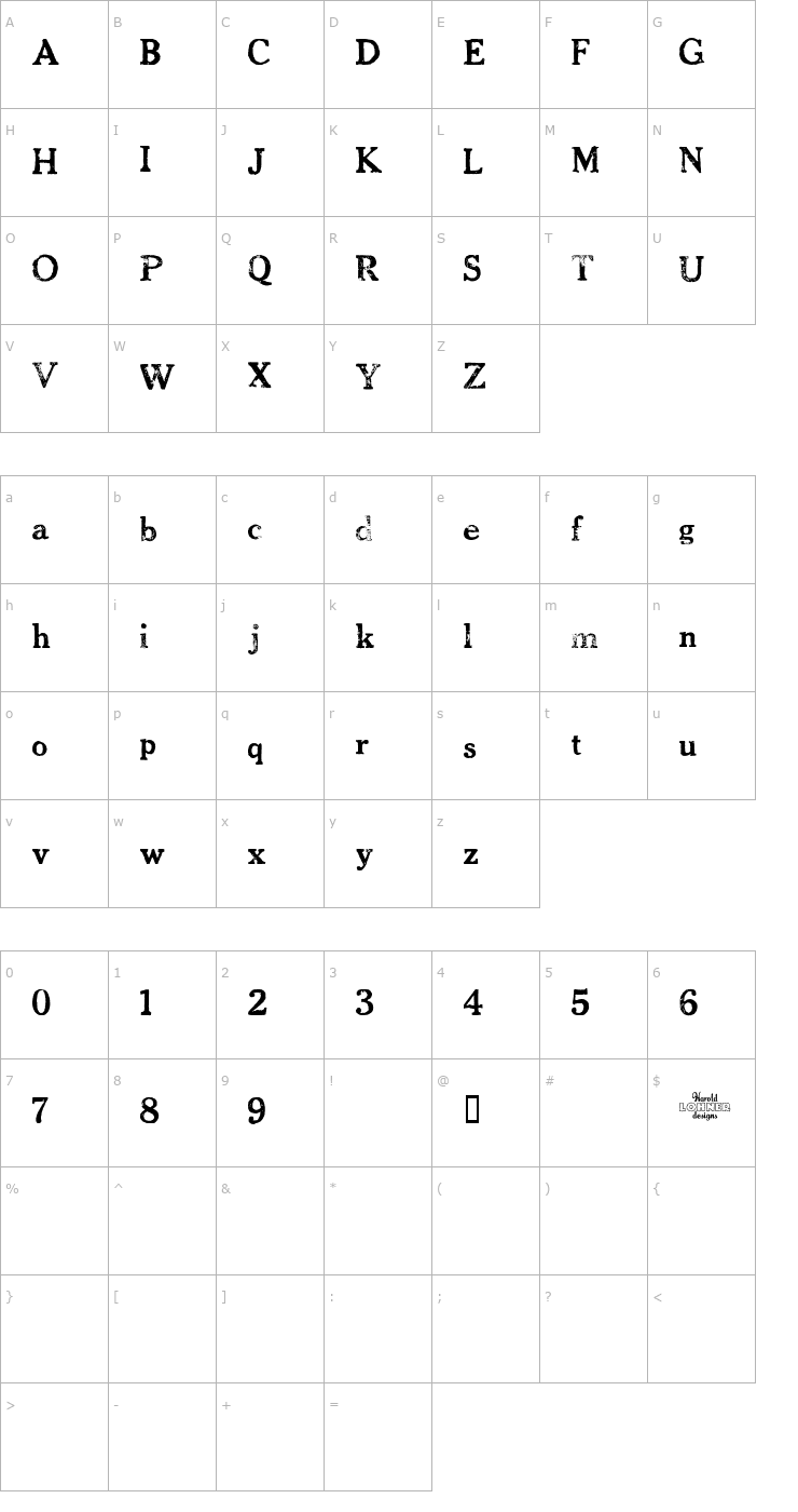 Character Map CheltPress Trial Font