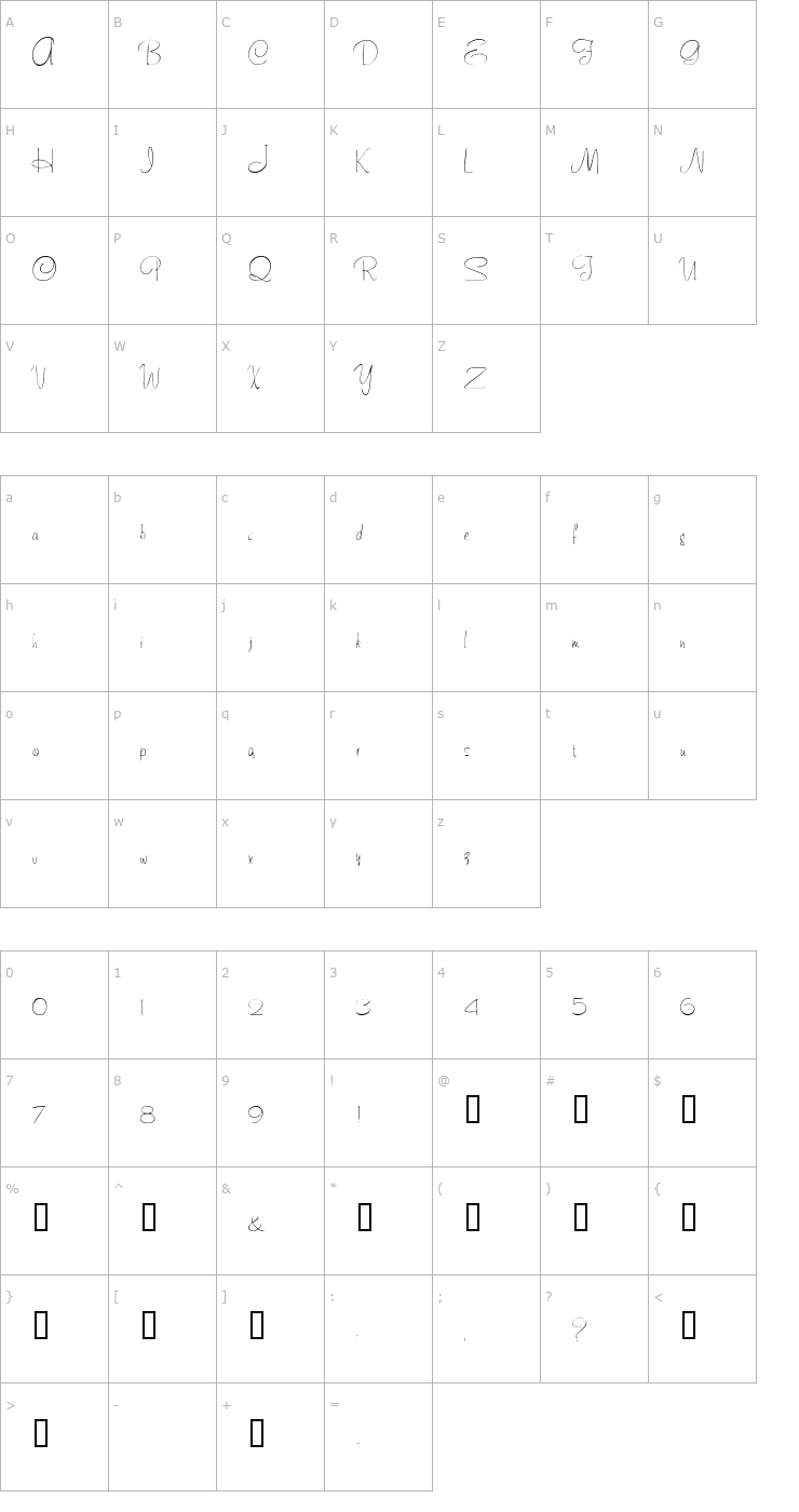 Character Map ChenilleScriptSSK Font