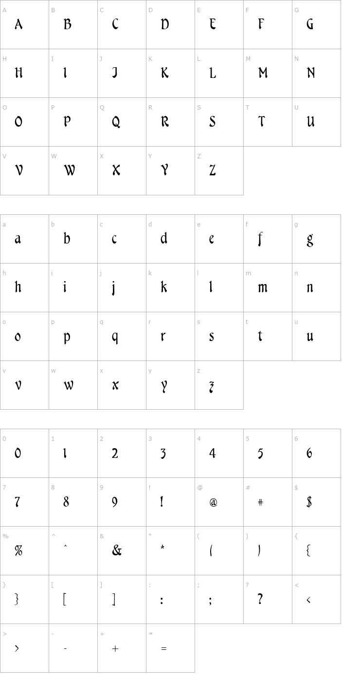 Character Map Cheshire Font