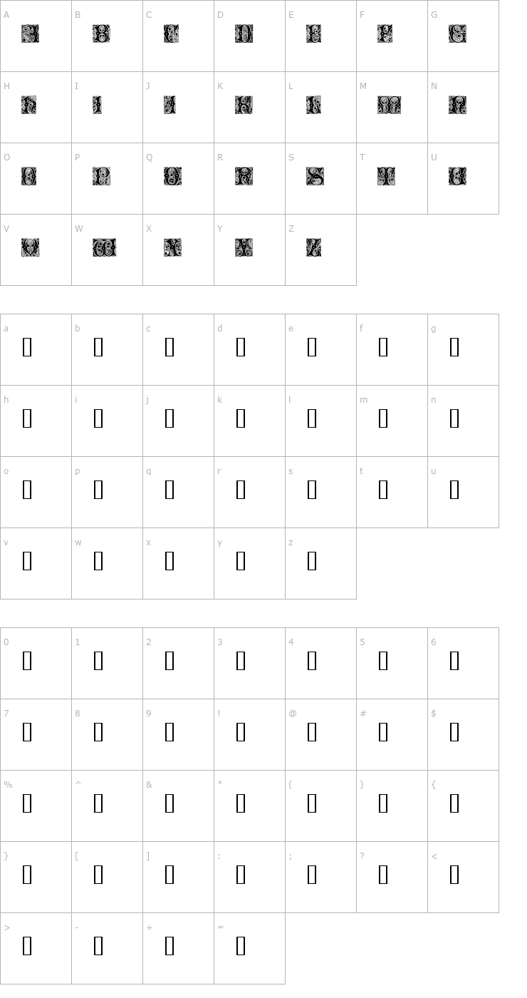 Character Map Cheshire Initials Font
