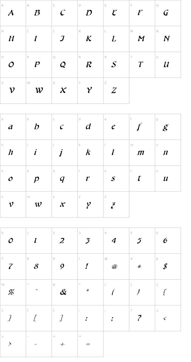 Character Map CheshireBroad Italic Font