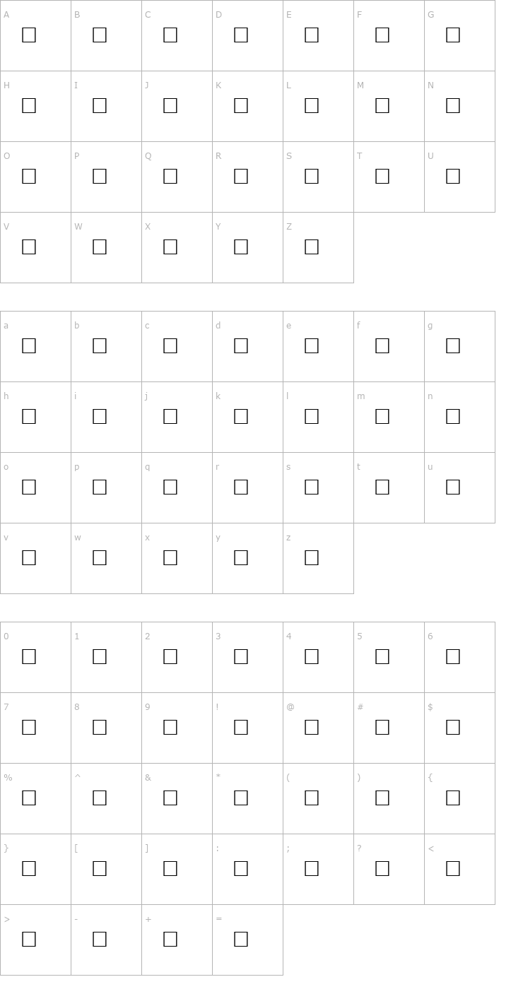 Character Map CHEVY Regular Font