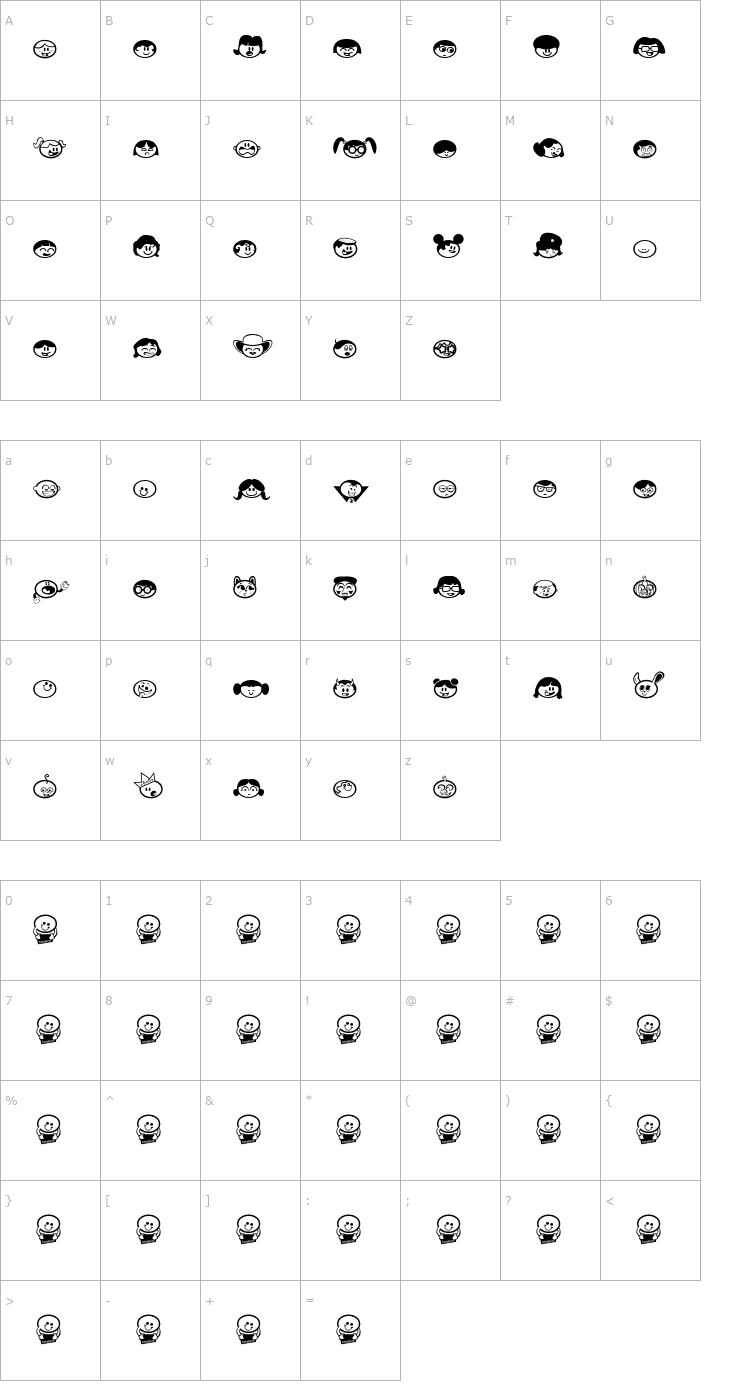 Character Map Chickabiddies Font