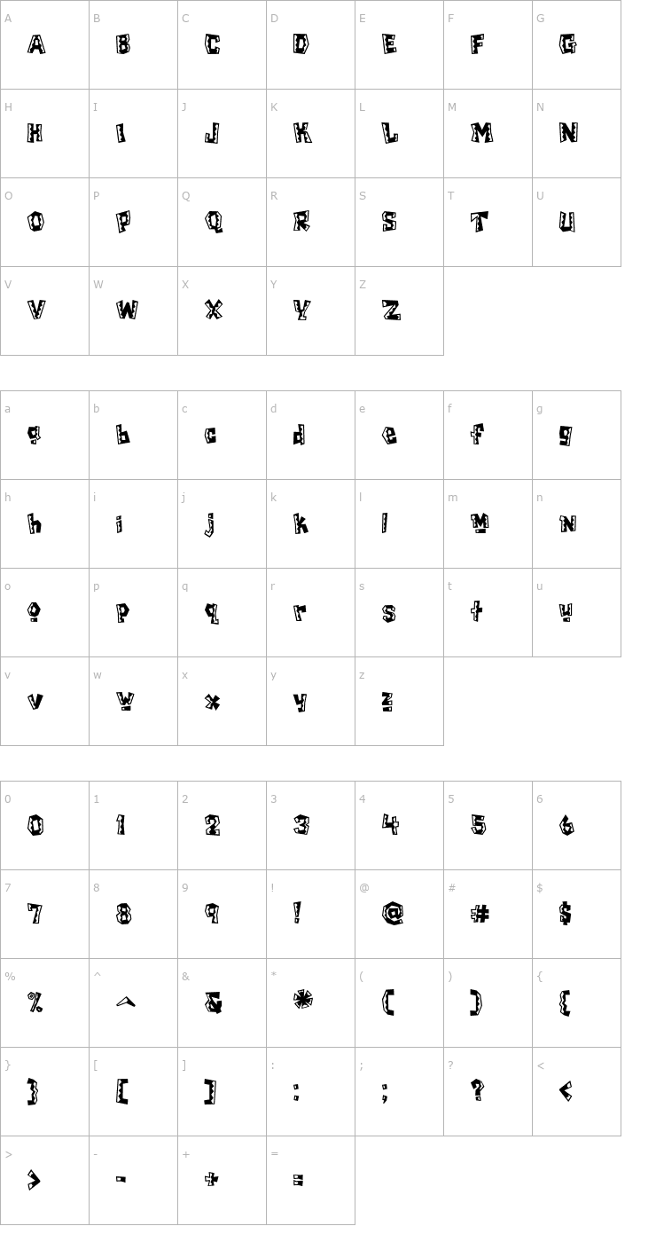 Character Map Chilada ICG Tres Font