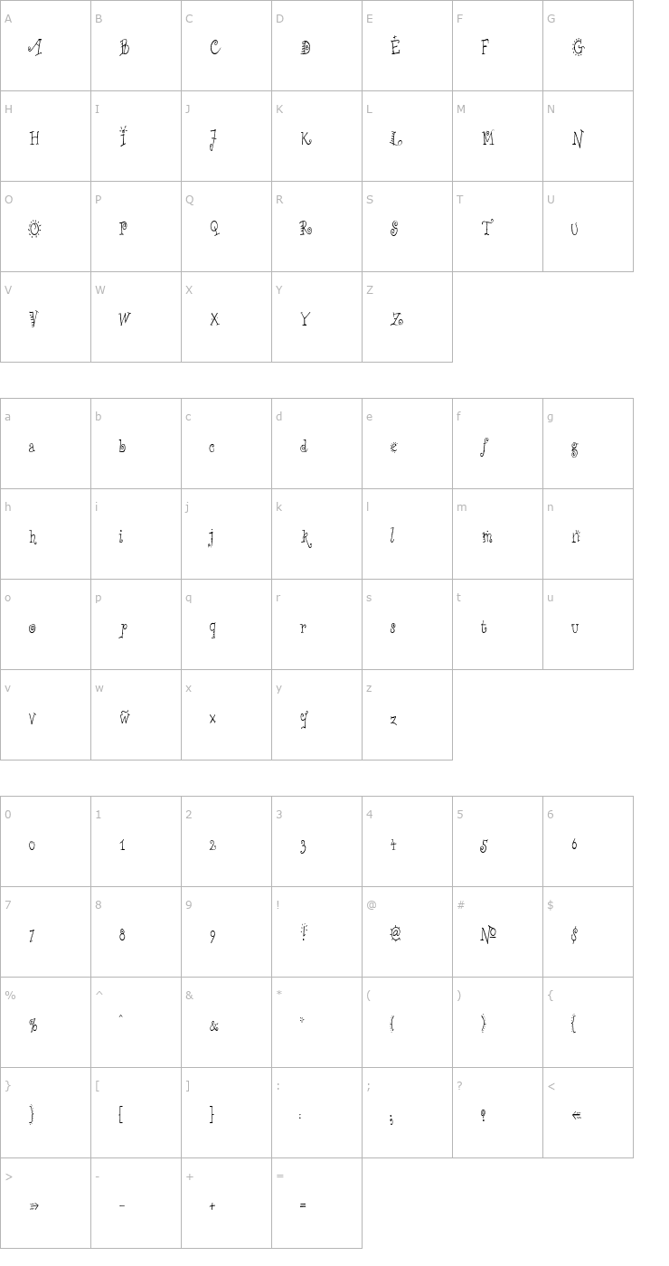 Character Map ChiliPepperCondensed Font