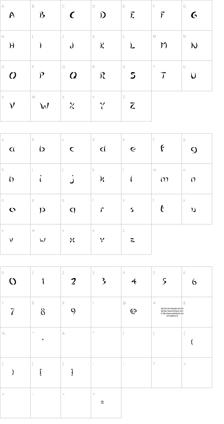 Character Map Chinoiseries Tryout Font