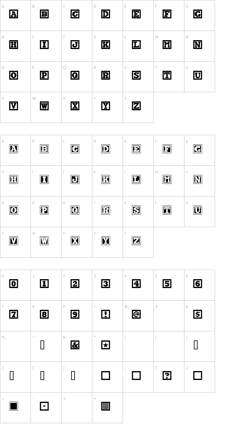 Character Map ChockABlockNF Font