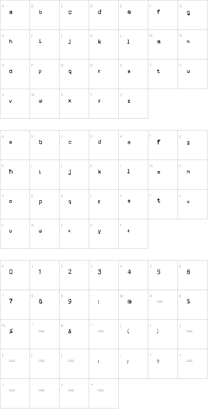 Character Map Cholo Sperry Rand R20 Font