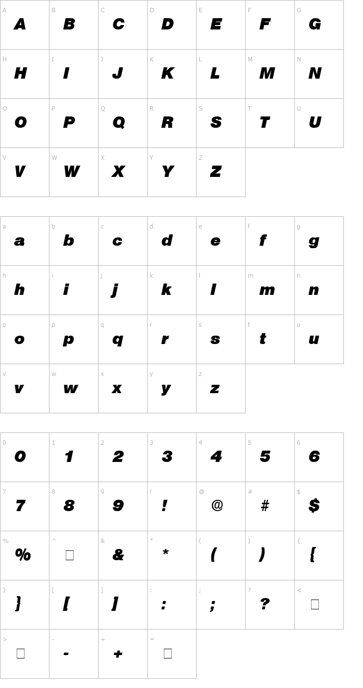 Character Map Choque Display SSi Bold Italic Font