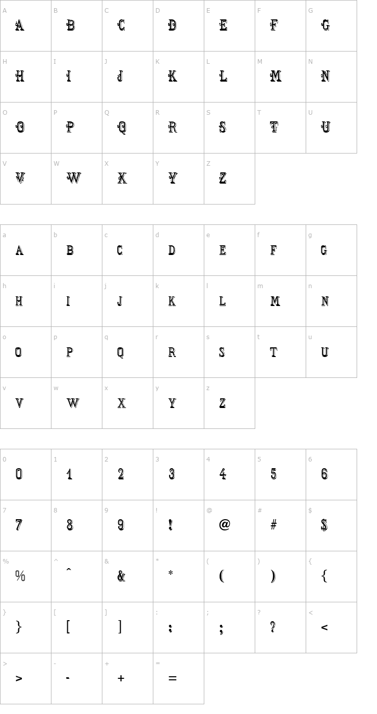 Character Map Chorus Girl Font