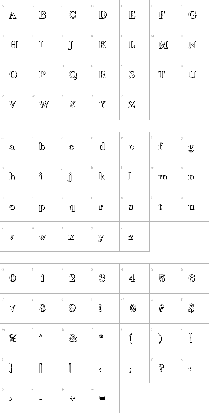 Character Map ChrisBeckerShadow-Bold Font