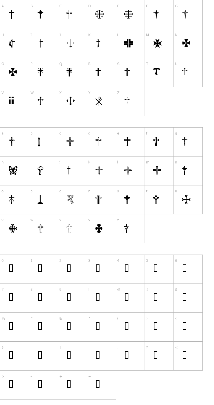 Character Map Christian Crosses Font
