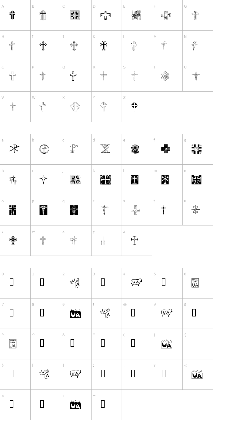 Character Map Christian Crosses II Font