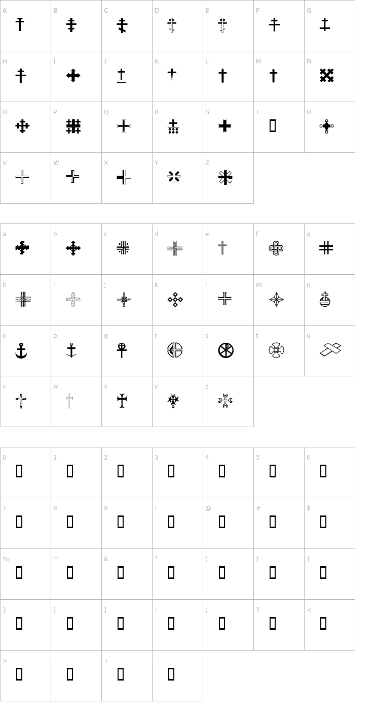 Character Map Christian Crosses III Font
