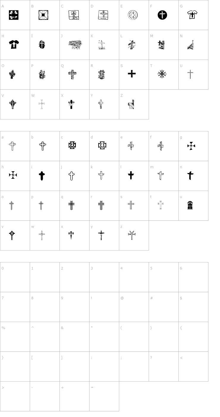 Character Map Christian Crosses V Font