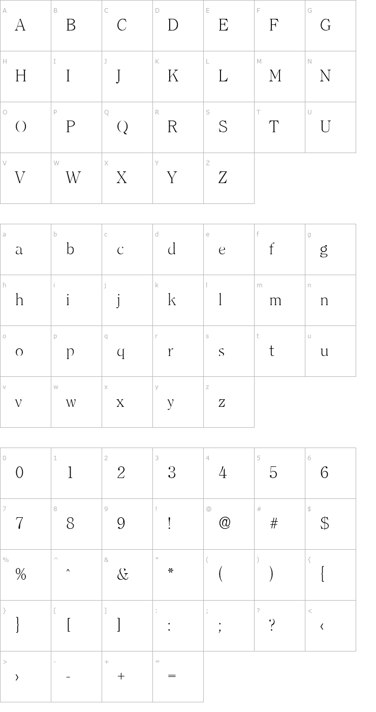Character Map ChristianBecker-ExtraLight Font