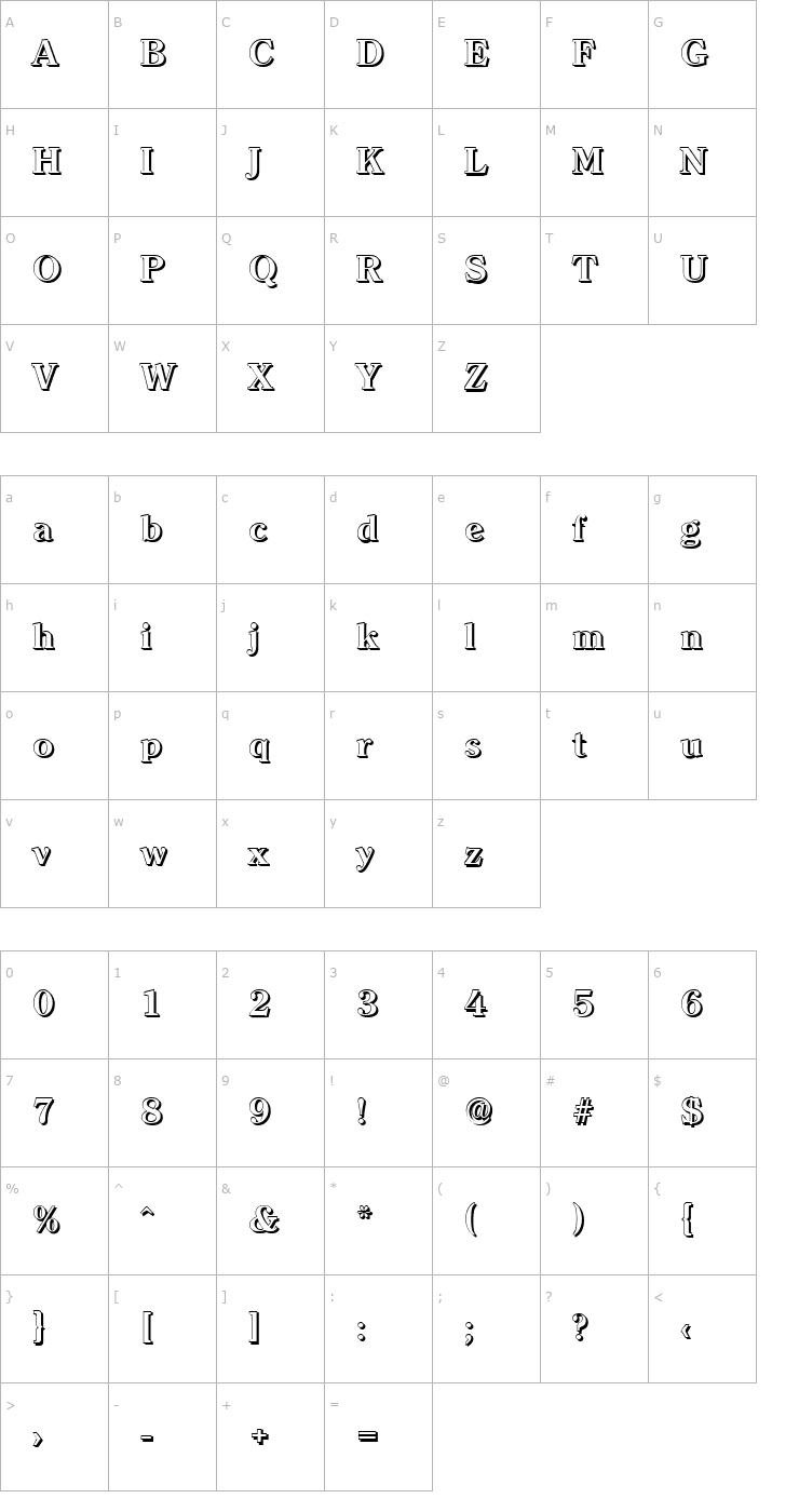 Character Map ChristianBeckerShadow-Bold Font