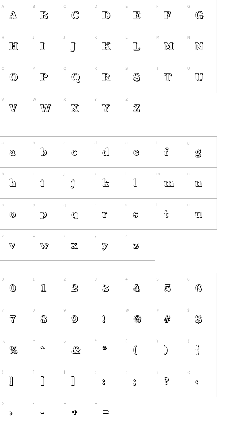Character Map ChristianBeckerShadow-ExtraBold-Regular Font
