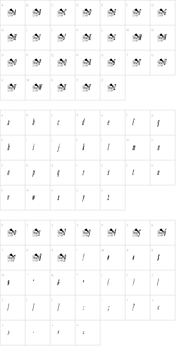 Character Map ChristmasKitty Font
