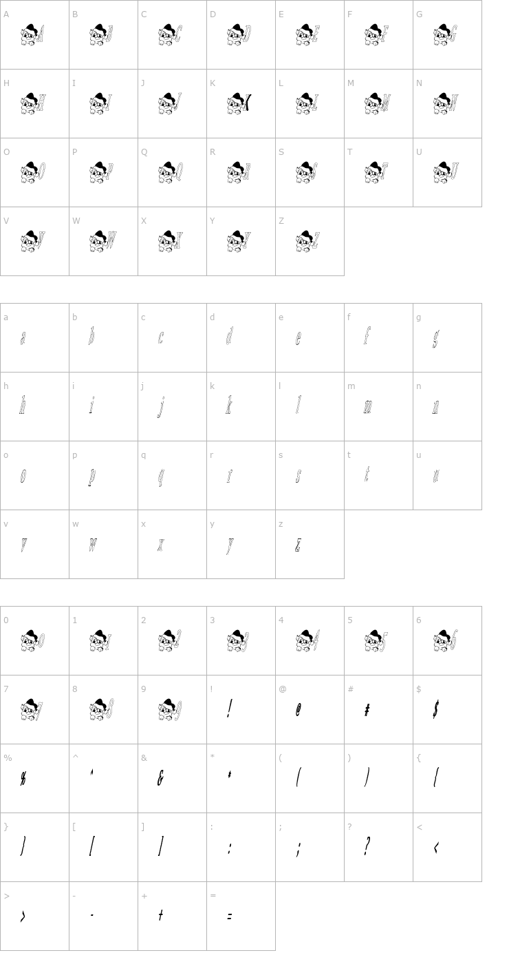 Character Map ChristmasKitty2 Font