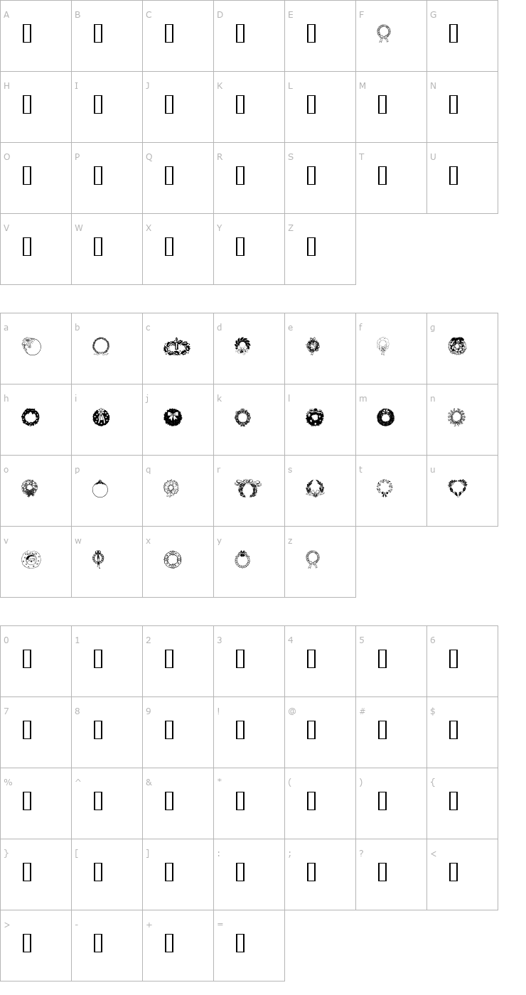 Character Map ChristmasWreath Font