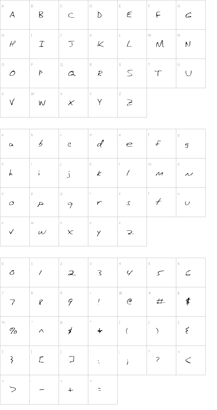 Character Map Chuckie Regular Font