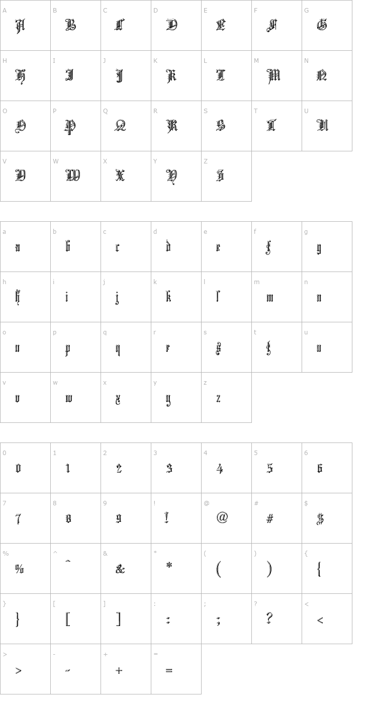 Character Map Church Text 'Shaded' Font