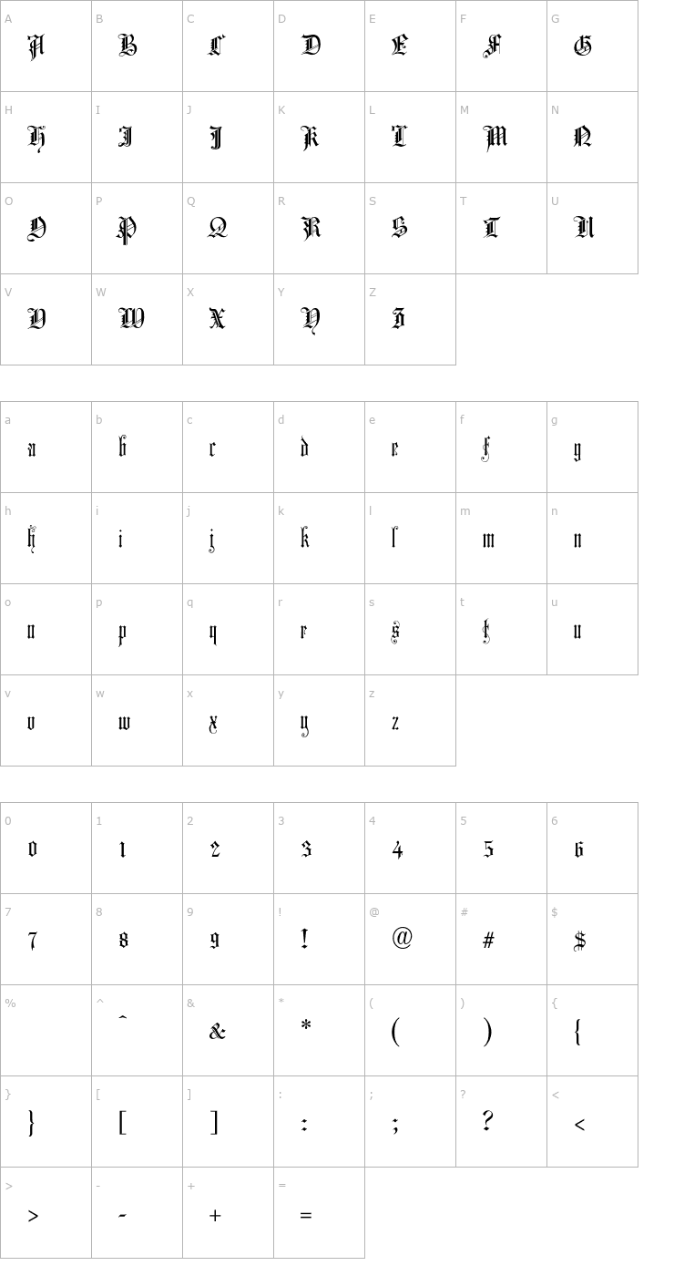 Character Map ChurchText-Regular OTF Font