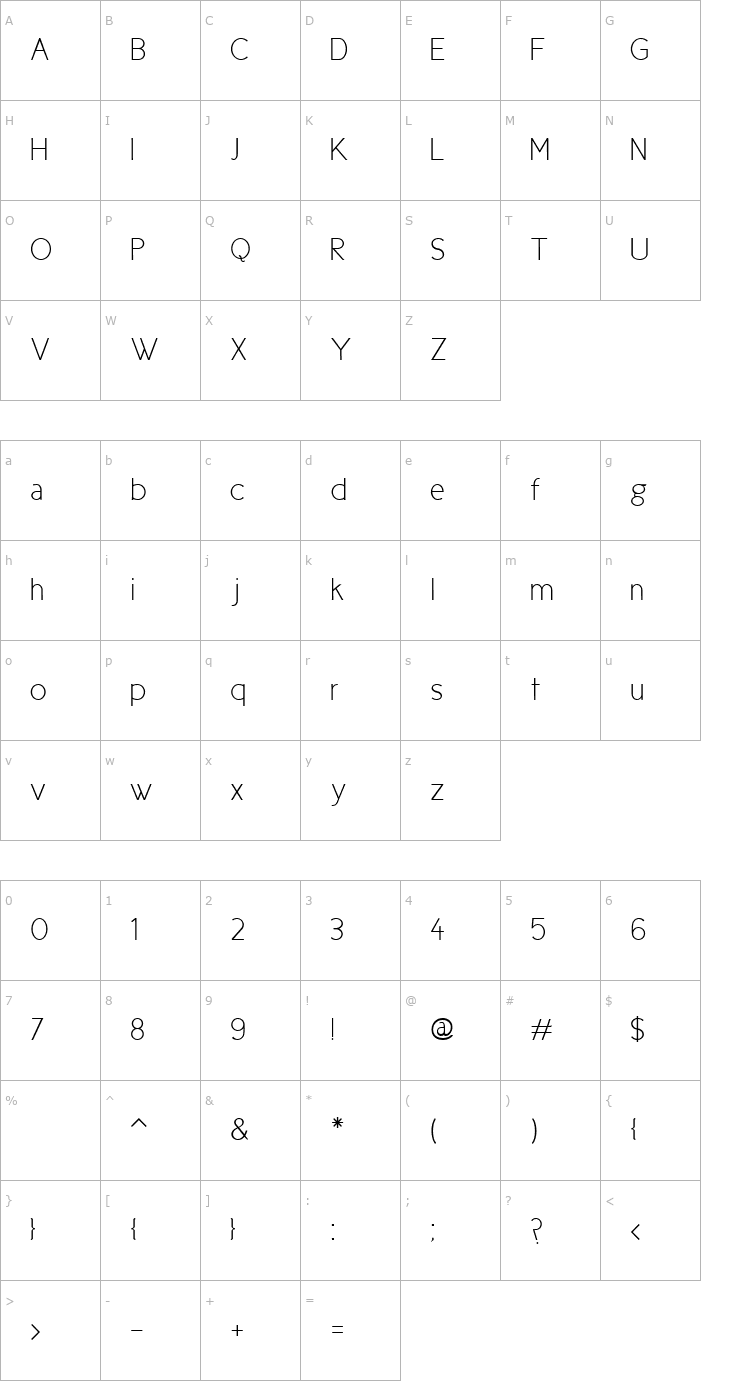 Character Map Cicle Fina Font