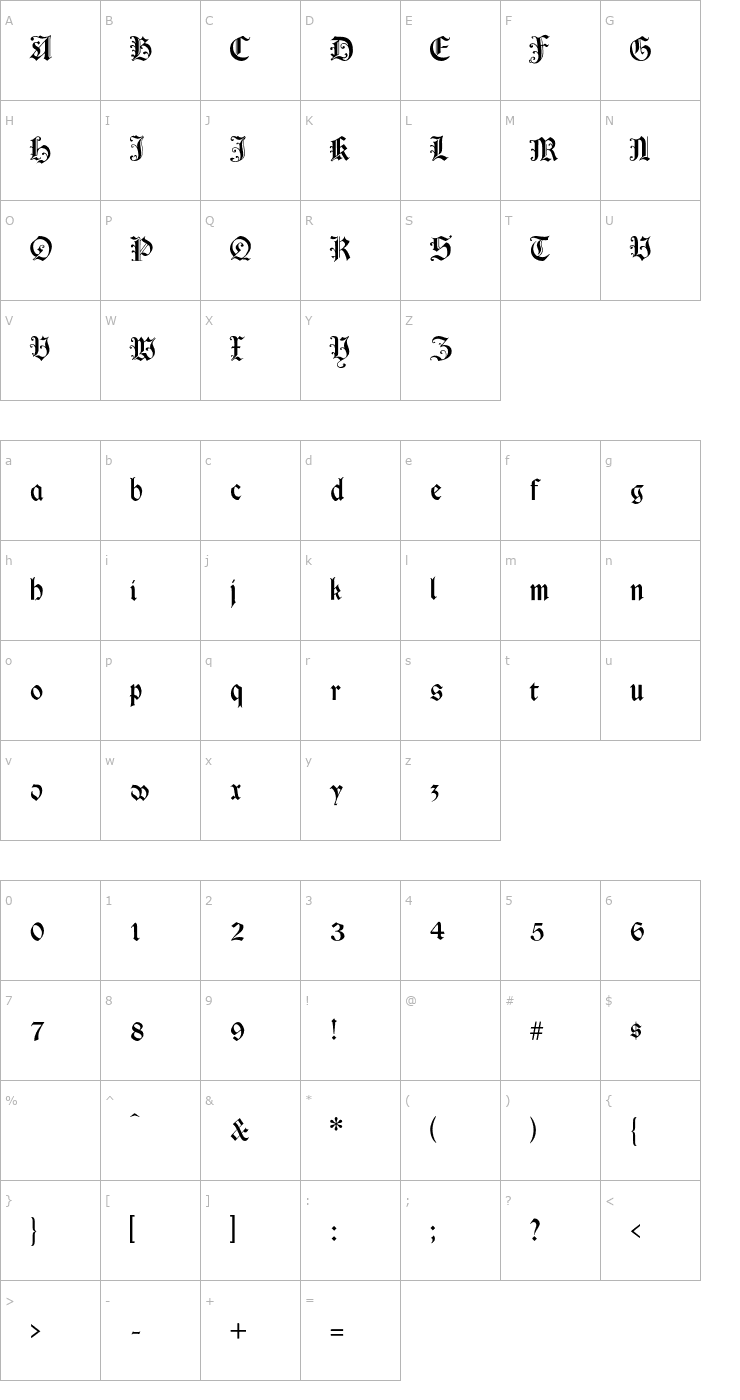 Character Map Cimbrian-Regular Font