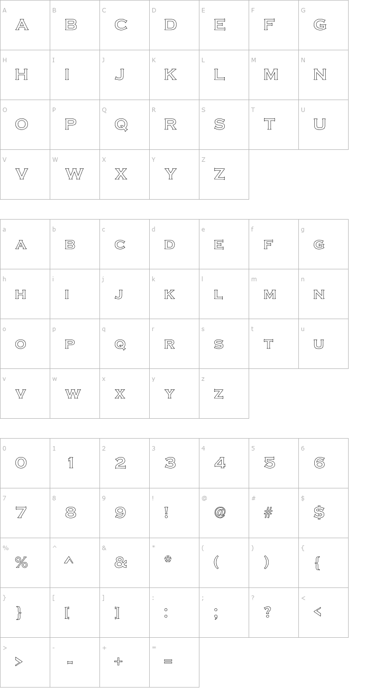Character Map Cimier Hollow Font