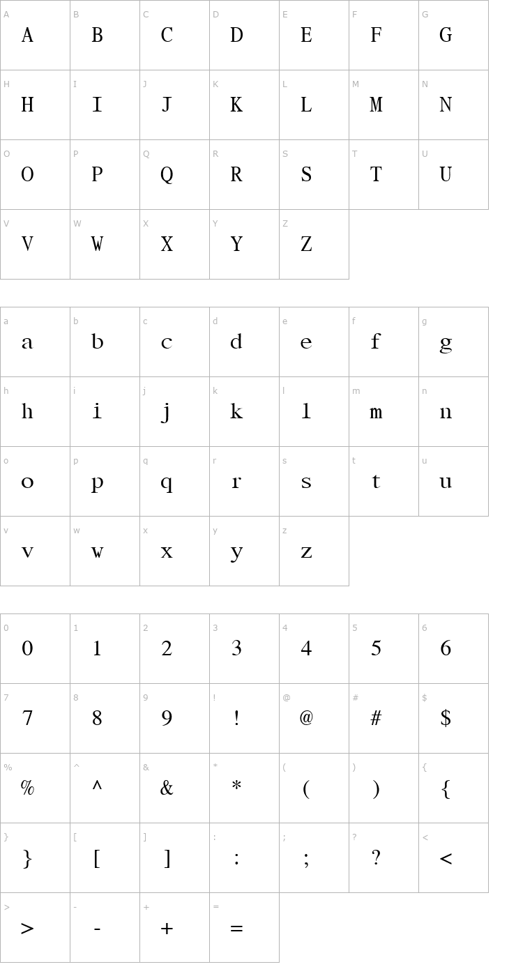 Character Map Cincinnatus Font