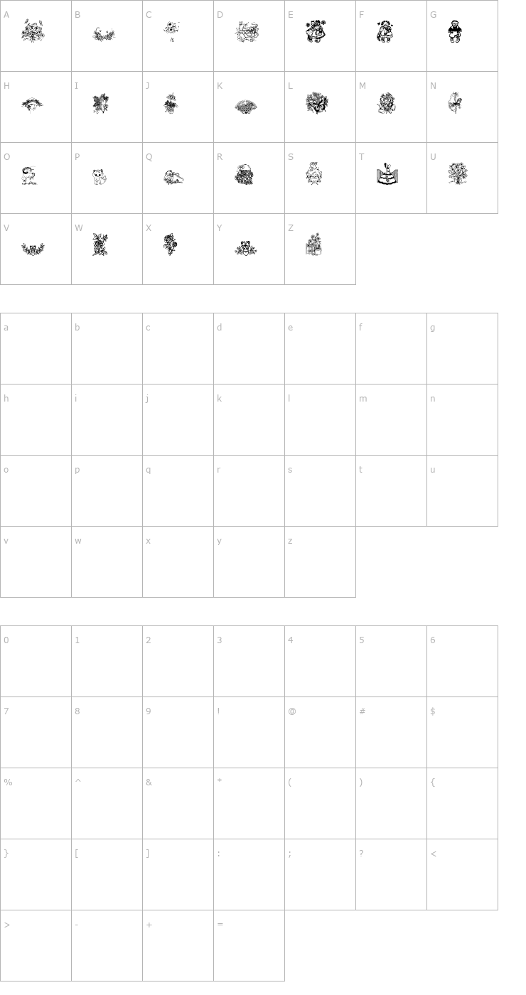 Character Map Cindy Baker Font