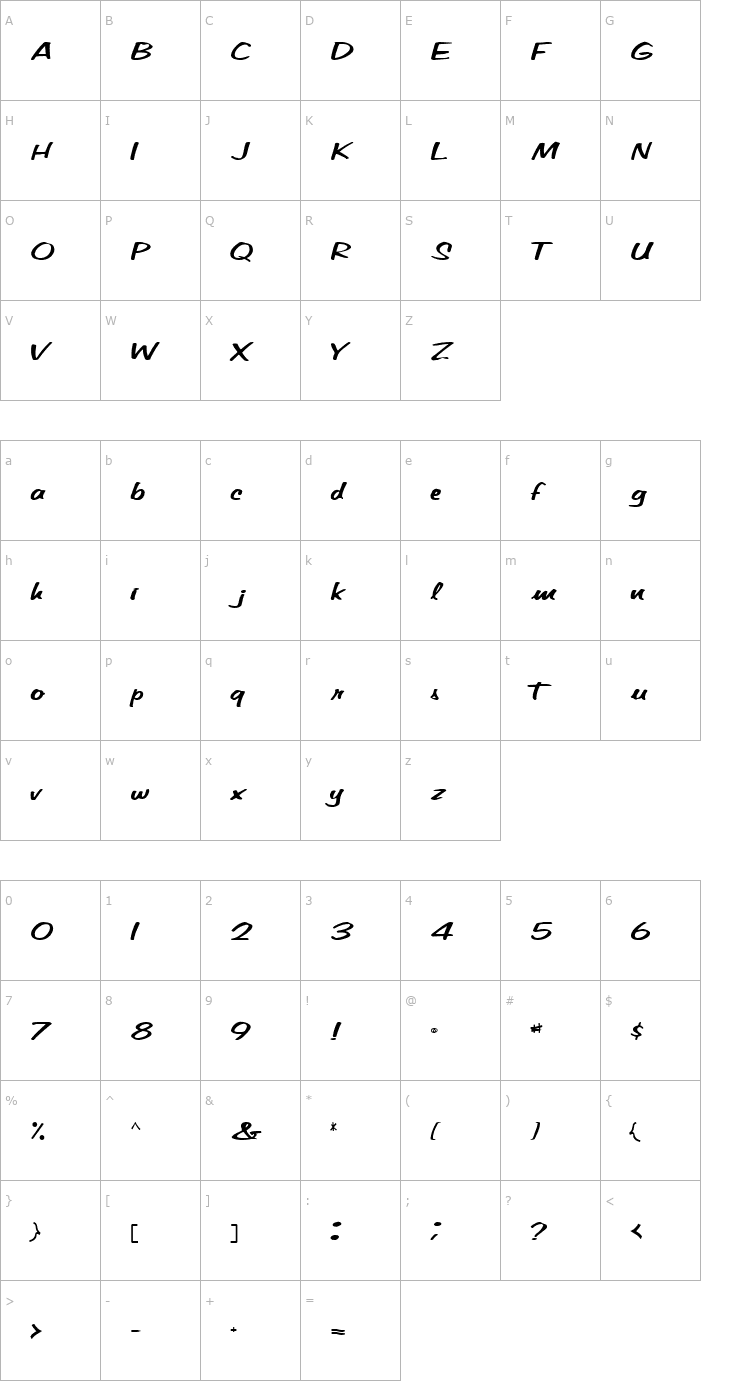 Character Map Cindy-Pam Marker Regular Font