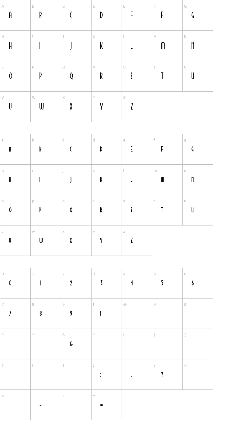 Character Map CinemaDemiBold Font