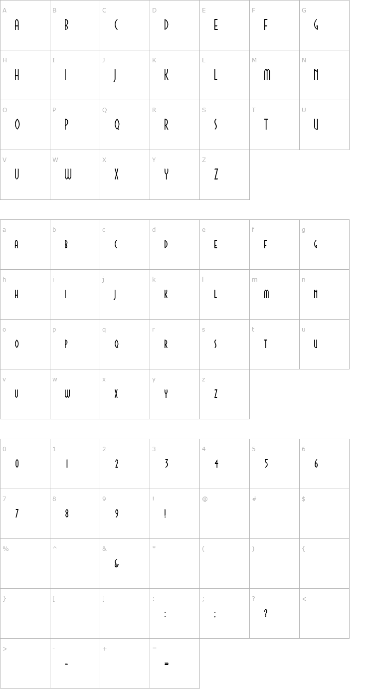 Character Map CinemaRegular Font