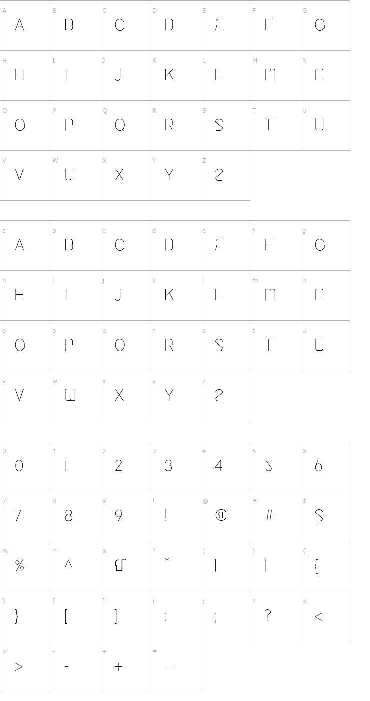 Character Map Cinga Light Font