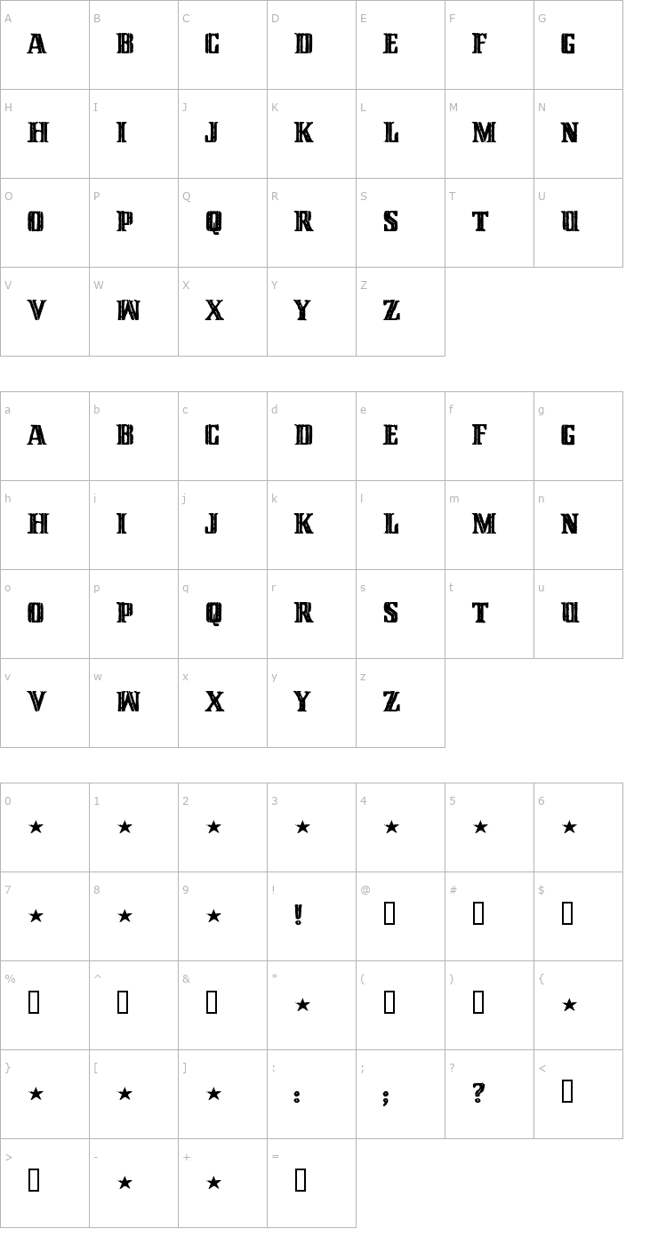 Character Map Cinquenta Mil Meticais Font