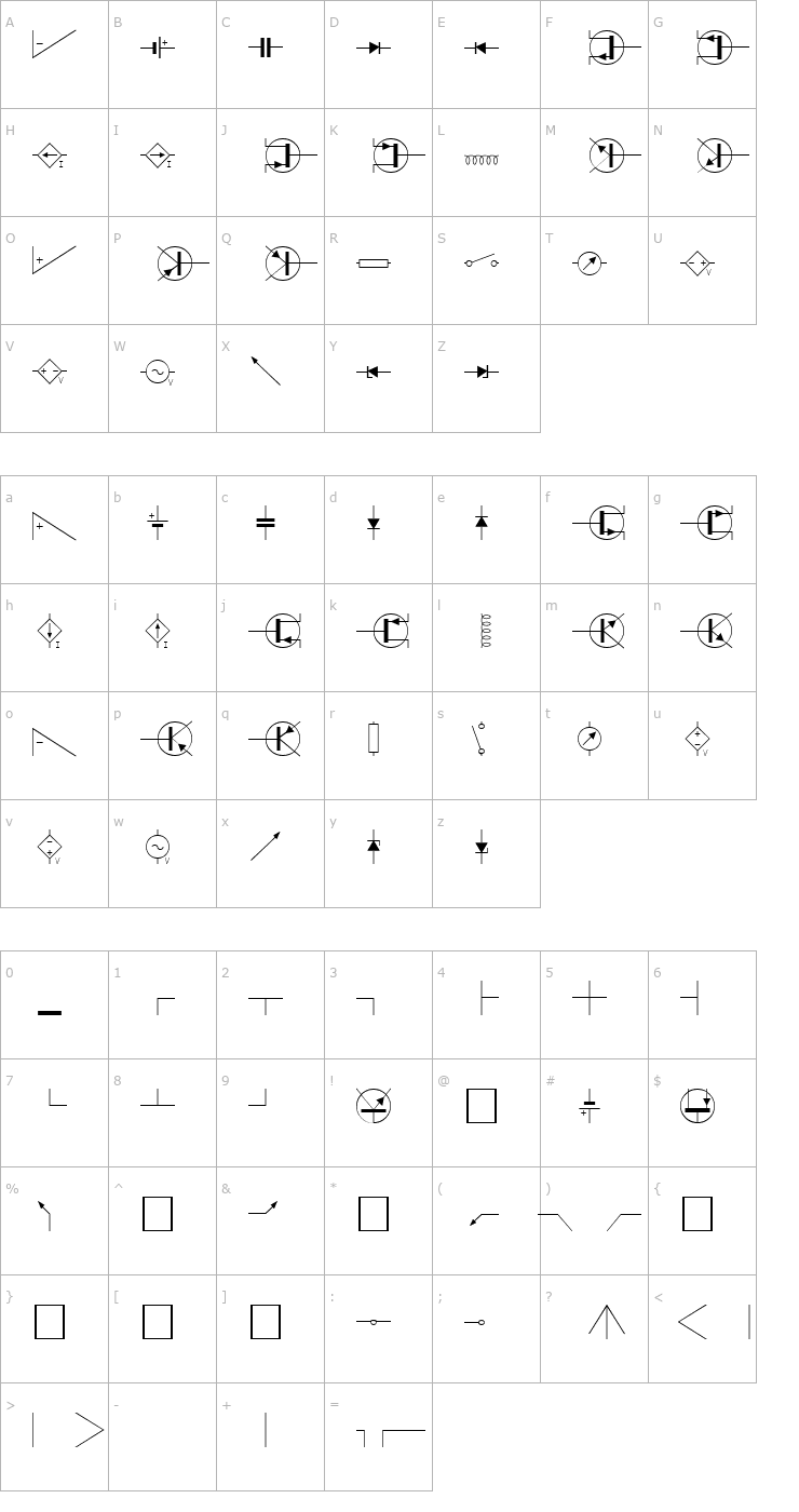 Character Map Circuits Plain Font