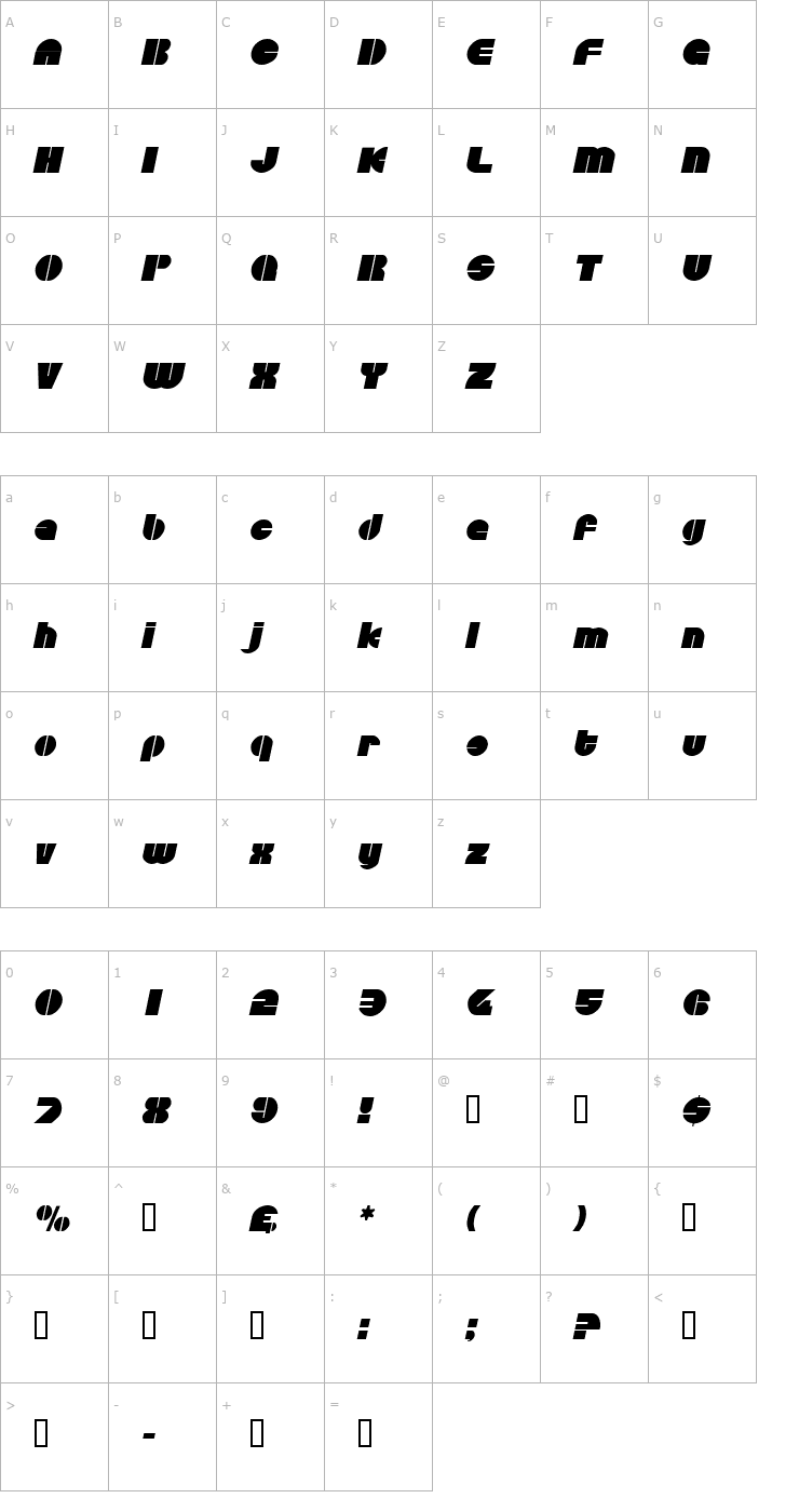 Character Map CircularSaw Oblique Font