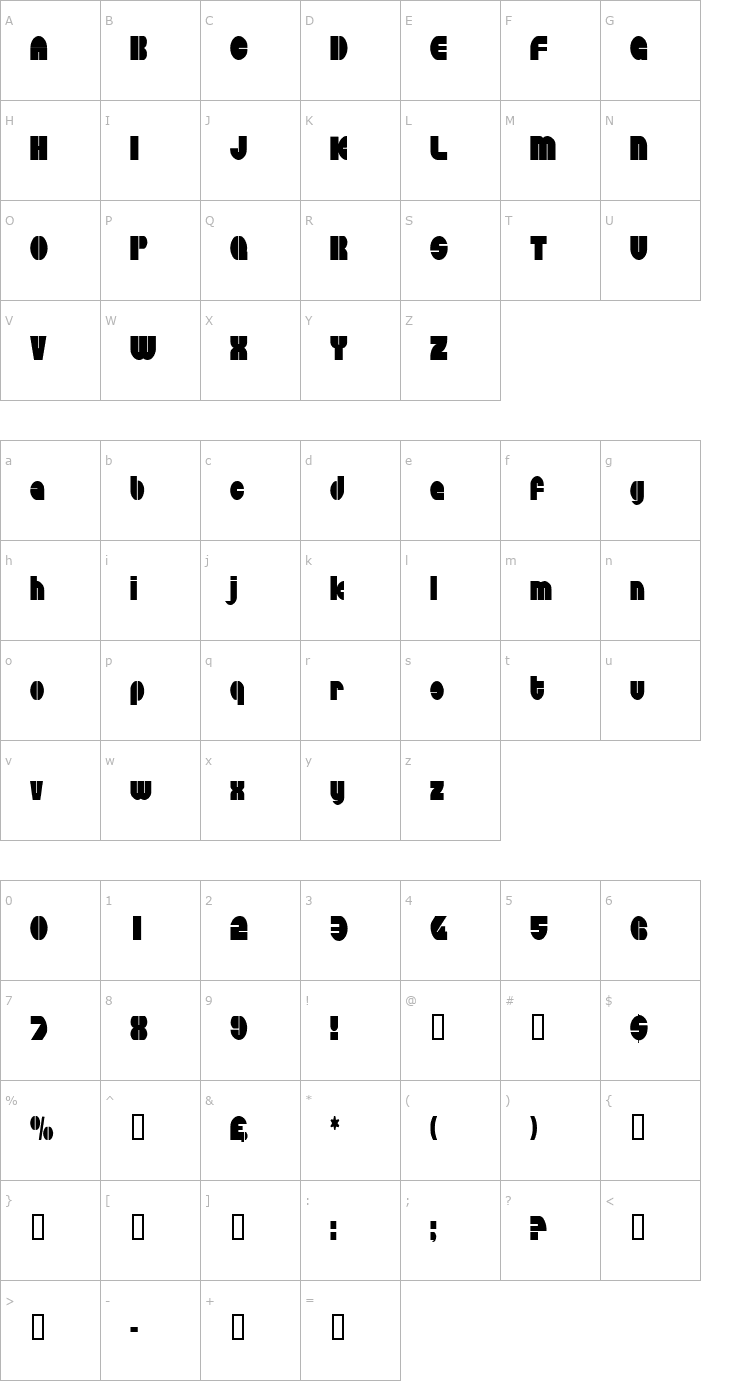 Character Map CircularSawCondensed Font