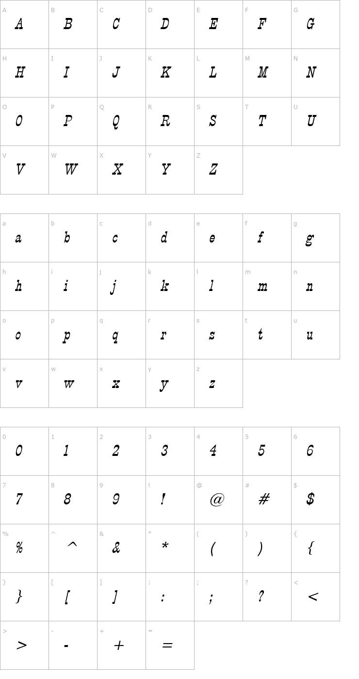 Character Map Circus Italic Font