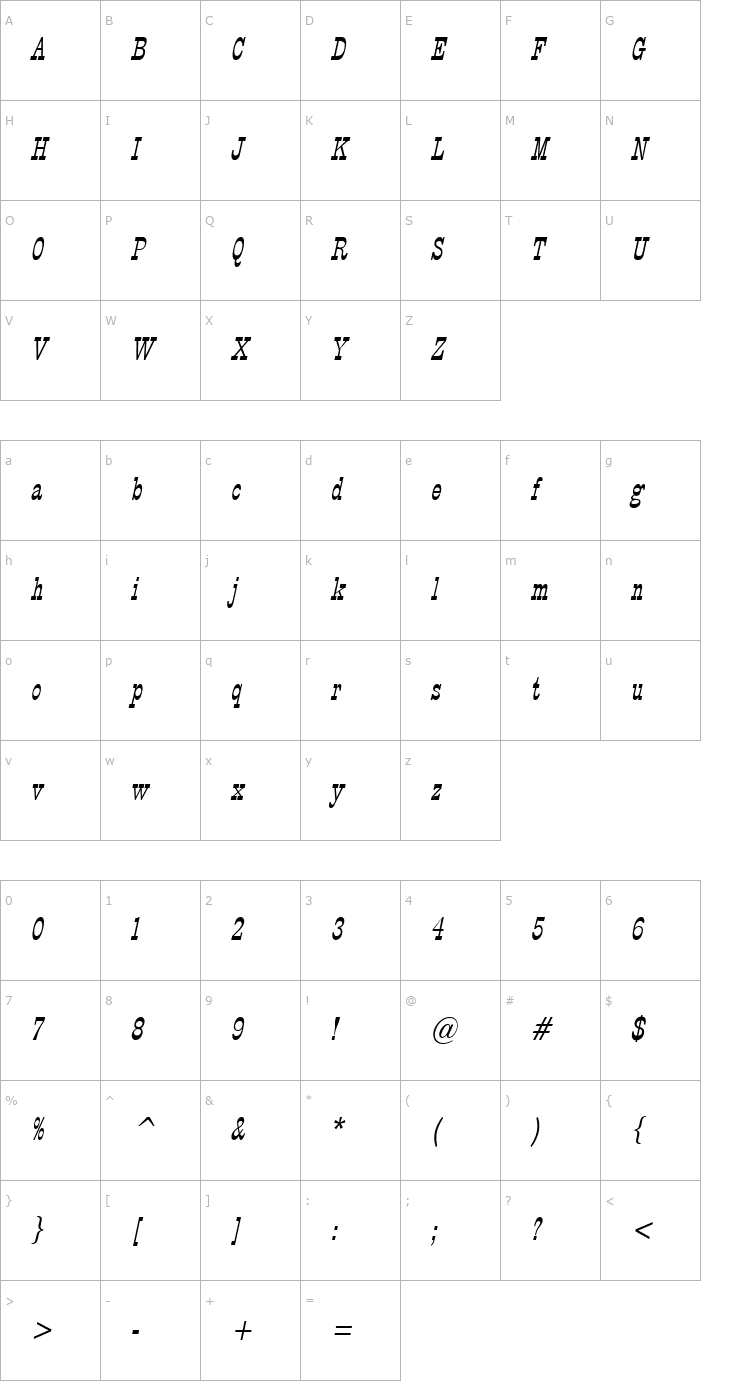 Character Map Circus Thin Italic Font