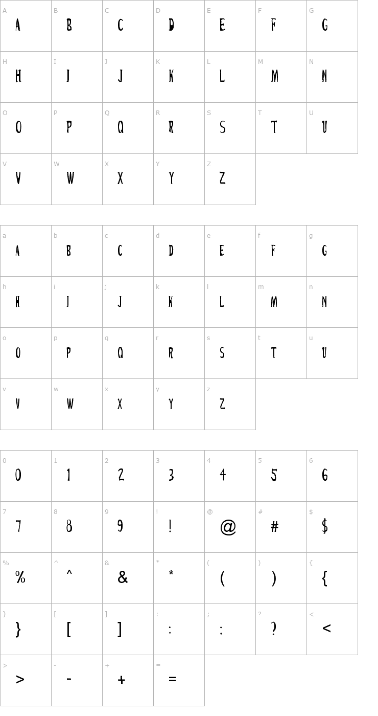 Character Map Cirque Du Freak Font