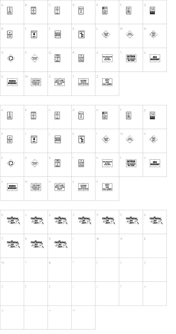 Character Map City Signs JL Font